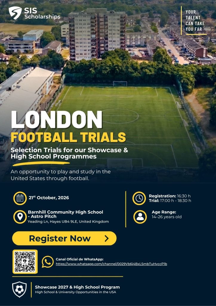 SIS Scholarships free football trial in London on 21 October 2026